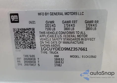 2021 Chevrolet Silverado K1500 Lt from USA, damaged, VIN 1GCUYDED9MZ357661